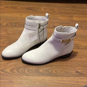 Liz Claiborne White Ankle Boots with Gold Accent